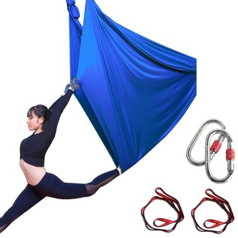 Aerial Yogatuch, Yoga Vertikaltuch, Akrobatik Tuch Indoor, Low Stretch Aerial Silks, Yogatuch Zum Aufhängen, Yogagurt, Trapez Schaukel, Yoga Hängematte Set für Erwachsene(Blau)