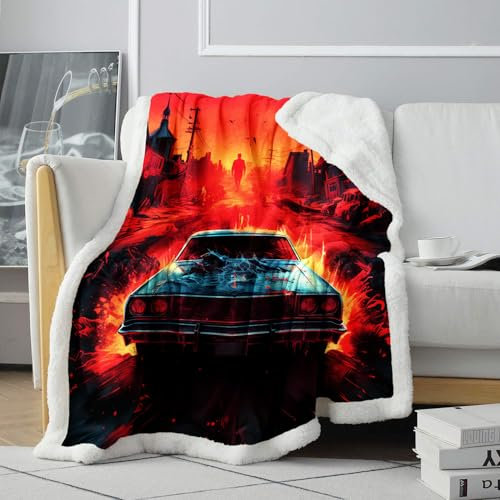 Sherpa-Decke, Supernatural Car 3D-gedruckte Decke, Flauschige Sofadecke, warm und bequem, geeignet für Bett, Sofa, Stuhl, Geburtstags-Fleecedecke, Dekoration. Größe: 150x200cm
