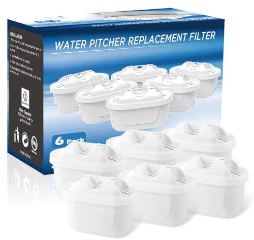 6 Pack Cartuccia per filtro, filtri riduce cloro, calcare, PFAS e metalli, dell’acqua compatibile con Brita Maxtra+, Brita Style, Mavea Elemaris XL, filtri per Brita