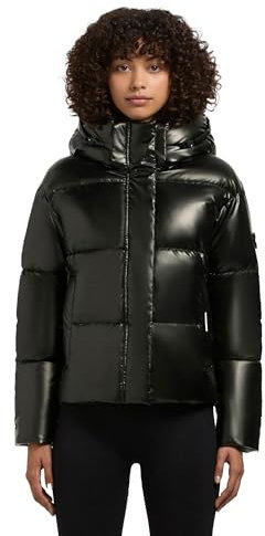 khujo Damen Winterjacke mit Kapuze warme Steppjacke kurz in glänzender Optik mit abnehmbarer Kapuze Devina Shiny-YM Dark Green Gr. XXL