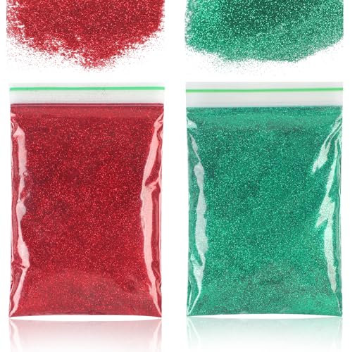 100g Glitzer Basteln, Glitzer Gold, Bastel Glitzer, Pulver Glitzer zum Basteln, Glitzerpulver für Makeup Nägel Gesich Handwerk Nagelkunst Kartenbasteln (Rot+Grün)