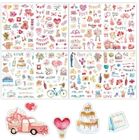 SSyang 220 Sticker Fotoalbum, Aufkleber Geburtstag, Valentinstag Aufkleber, Sticker Set, Stickers Geburtstag Gästebuch, Hochzeit Gästebuch Stickers Love, für Valentinstag