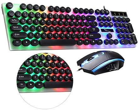 CAXUSD USB Wired Keyboard Mouse Combo Black Plastic Material Sleek Fashion Design with Backlight and Comfortable Keys for Computer and Tablet Use, for Travel and Outdoor Scenarios
