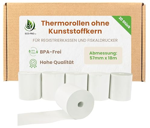 ECO - PRO PAP - Thermorollen ohne Plastikkern 57 mm x 18 m, Kassenrolle aus BPA-freiem Thermopapier, Bestimmt für Registrierkassen und Fiskaldrucker - Packung mit 20 Stück