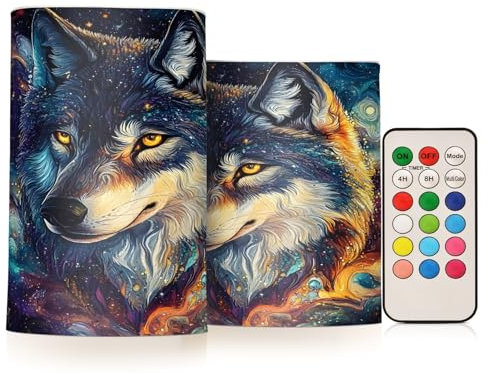 Mnsruu Flammenlose Kerzen Wolf Wirbel Kosmos Galaxie LED Kerzen Flackern mit Fernbedienung Timer Batteriebetriebene Kerzen 2er Set Home Hochzeit Dekoration