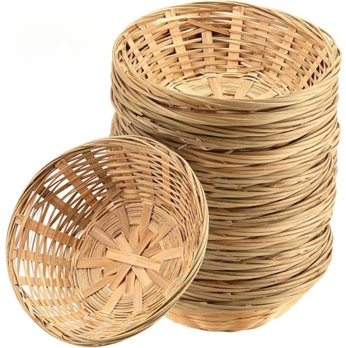Lot de 12 paniers à pain ronds en bambou pour cuisine, table, pique-nique, camping, rangement et présentation à la maison (18 cm)