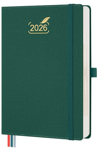 BEZEND Kalender 2026 Tagesplaner A5 1 Tag 1 Seite mit 2 Spalten - Tageskalender 2026 Hardcover mit Monatsregister. Terminplaner & Buchekalender 2026, 432 Seiten - Waldgrün