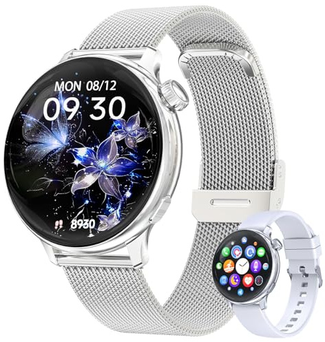 Reloj Inteligente Mujer Redondo, 1.27 Smartwatch Mujer con Llamadas, Función Femenina, 24H Pulsometro, SpO2, Monitor Sueño, IP 68, 120+ Modos Deportes, Fitness Tracker para Android iOS, Plateado