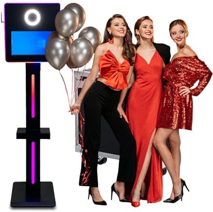 DSLR Photo Booth Machine with 15.6 Inch Touch Screen, Photobooth Machine with Flight Case & RGB Light for Wedding Graduation Party Events Rental (Black, Photo Booth)