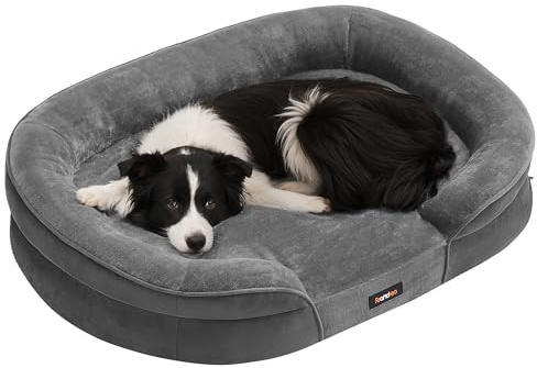Feandrea Hundebett, orthopädisch, für mittelgroße Hunde, 91 x 68 x 18 cm | Hundekissen, wasserdichte Innenschicht, erhöhte Ränder, abnehmbarer, waschbarer Bezug, rutschfest, schiefergrau PGW282GN01