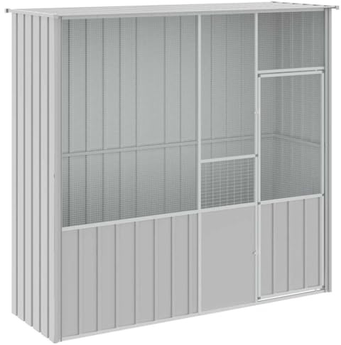 vidaXL Galvanised Steel Bird Cage House - Grey Aviary for Parrots, Rabbits, Poultry 215x78x200 cm