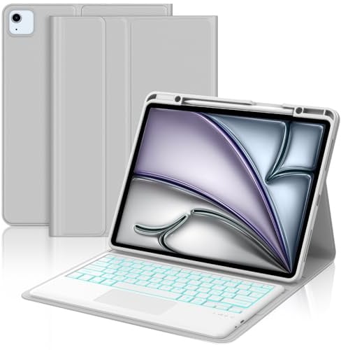 WAVATA Tastiera per iPad Air 13 pollici M4 2026/M3 2025/M2 2024 con Touchpad, Custodia Tastiera per iPad Pro 12.9 Pollici 6a/ 5a/ 4a/ 3a Gen Magnetica Bluetooth Retroilluminata QWERTY, Grigio