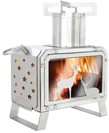 Brasero Exterior Jardin Pozo de fuego sin humo con soporte, estufa hoguera portátil acero inoxidable, pozo leña al aire libre for acampar