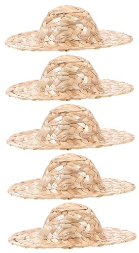 Kleiner Strohhüte Khaki für Selbstgemacht und Foto Requisiten | Kleine Strohhüte als Dekoration, Handgewebt und Leicht, für Kleiner Puppen und Haustiere, 5 Stück-pack