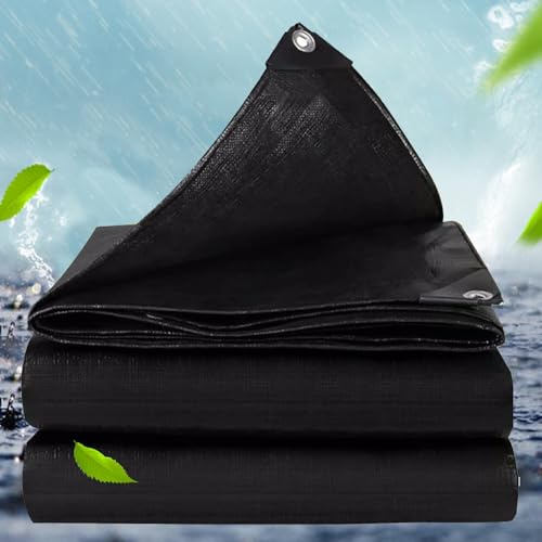 Plane & Schutzplane 2 x 2.5 m Pe 200G M² LKW Plane mit Ösen Wasserdicht mit Ösen mit 5M Seil Wasserdicht Abdeckplane mit für Poll Gartenmöbel Trampolin Auto, Schwarz