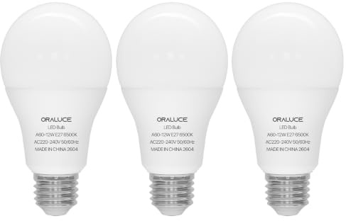 ORALUCE E27 LED Kaltweiss 12W, Ersetzt 100 Watt Glühlampen, 6500K, 3 Stück | Leuchtmittel E27 Klatweiß, 1200LM Birne, 220° Abstrahlwinkel Energiesparlampe, Nicht Dimmbar A60 LED Lampe E27