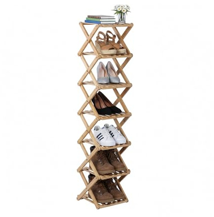 Relaxdays Schuhregal, 7 Schuhablagen, Klappregal für Flur & Schlafzimmer, HBT 125 x 28 x 28 cm, faltbar, Bambus, Natur