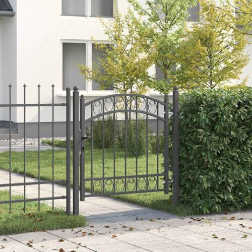 Runheo Porte de Clôture EMMEN 100 x 100 cm Acier peint par poudre Gris avec serrure, portillon battant, grille corridor pour jardin maison terrasse ou piscine