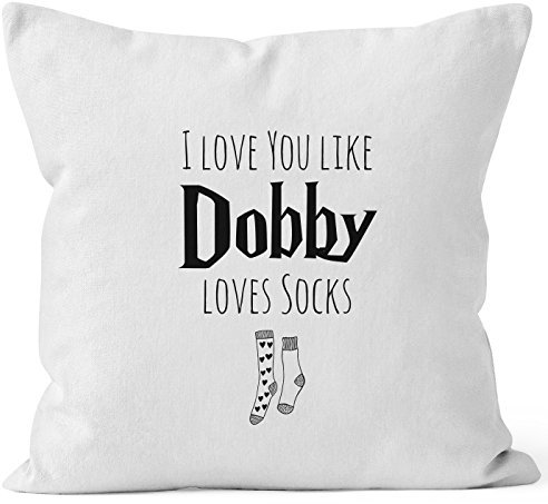 MoonWorks Kissen-Bezug I Love You Like Dobby Loves Socks Geschenk Liebe Valentinstag Jahrestag Hochzeitstag weiß 40cm x 40cm