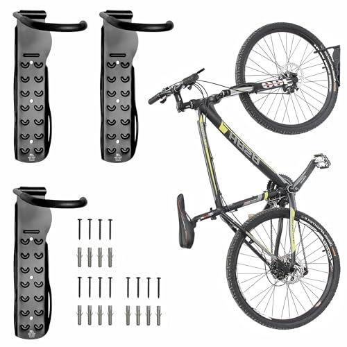 Bikehand Fahrrad-Aufhängung, strapazierfähig, für Garage/Schuppen, vertikales Fahrrad, Aufbewahrungssystem mit Schraube, 3 Racks