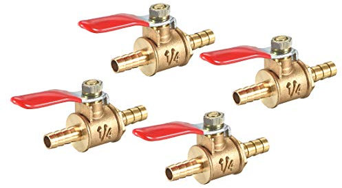 sourcing map 4 Stück Kugelhahn Absperrventil, 6.4mm Schlauchtülle auf 6.4mm Schlauchtülle, Rohrverschraubungen 180 Grad Bediengriff, Messingventil