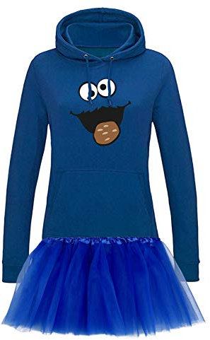 Jimmys Textilfactory Hoodie Krümelmonster mit Keks Kostüm Set + Tütü Tüllrock Karneval Damen XS - 2XL Fasching Verkleidung Gruppen Rosenmontag Sesamstraße, Größenauswahl:L, Setauswahl:Standard Set