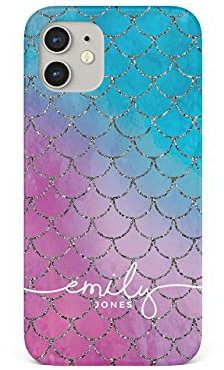 Tirita Personalised Initials Custom Hard Phone Case Compatible with iPhone 12 & 12 Pro PRINTED GLITTER, NOT REAL GLITTER Mermaid Tail Skin Scales Vanilla Sky Ombre