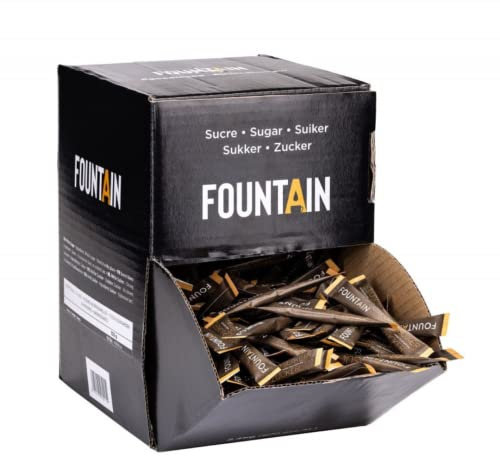 FOUNTAIN Zuckersticks einzeln portioniert und verpackt, Zucker Stick Portionsbeutel im praktischen und hygienischen Spender, weißer Zucker perfekt fuer eine Tasse Kaffee, 600 Stueck x 4 g