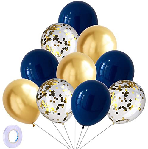 Marineblau, Konfetti & Metallic Gold Luftballons – Packung mit 30 Stück Latexballons Metallic Gold Luftballons 12 mit 1 Stück Band, Dekorationen für Geburtstagsfeiern, Hochzeiten, Jubiläen und Feiern