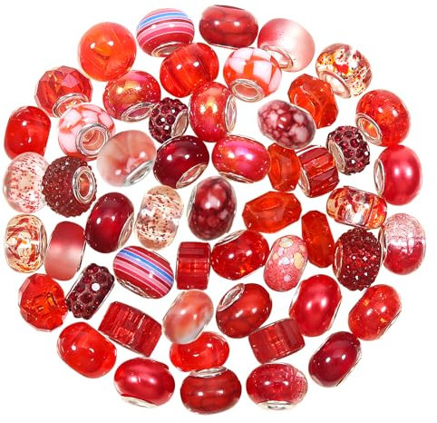 TOAOB 50pcs Femme Gros Trous Européen Perles de Plastique Breloques Environ 14mm x 10mm Rouge Charms Beads pour Fabrication de Bijoux Bracelets Pendentifs Colliers