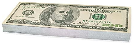Scratch Cash Dollars Old Style - batte de 100 x $ 100 Dollars (taille Réelle), Argent pour Jouer, Props Money