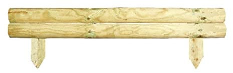 tradefirst 14cm wooden Fixed Log Panel Garden Edging Horizontal Border, 2 Rail Wooden Garden Edging Border Picket Fence Panel, Natural wood Edging For Garden Borders