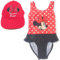 Costume da Bagno per Spiaggia o Piscina + Cappello per Bambine | Confezione da Costume con Volante e Cappello Regolabile, Rosso, 4 Anni