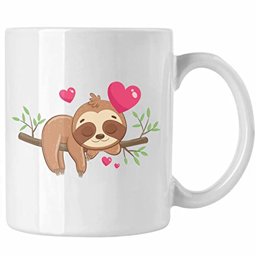 Trendation - Süßes Faultier Tasse Grafik Geschenk für Freundin (Weiß)