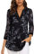 Vafoly Damen Business Kleidung Elegant Henley V-Ausschnitt Hemden Blusen für FrauenDamen-Blusen mit 3/4 Ärmel Büro Arbeitskleidung Mode 2022 Floral Dressy Tunika Tops Multicolor Schwarz XL