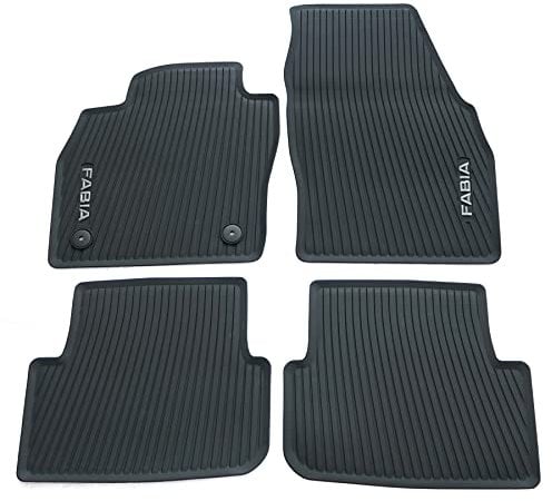 Skoda 6VB061500 Gummi Fußmatten 4X Gummimatten Allwettermatten, mit Fabia Schriftzug, Schwarz