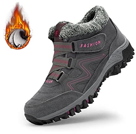 SENGHUI Women's Winter Thermal Villi Leather Platform Fashion High Top Boots,Fleekcomfy Snowy Villi Leather Ankle Boots for Outdoor Walking (Graypink,39)