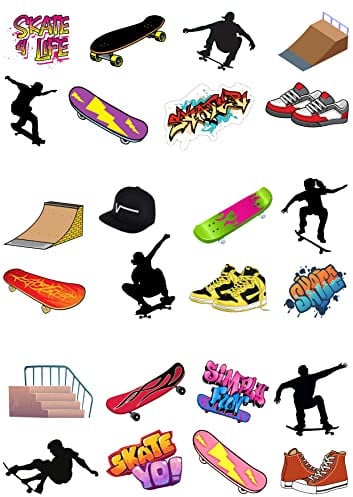 24 Stand Up SKATEBOARDER Themed Edible Wafer Paper Cake Toppers Decorations