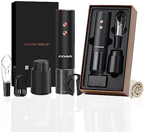Set regalo apribottiglie automatico ricaricabile apribottiglie elettrico ONE-TOUCH con versatore per aerare il vino tappo sottovuoto e tagliacapsule mini cavatappi da viaggio leggero
