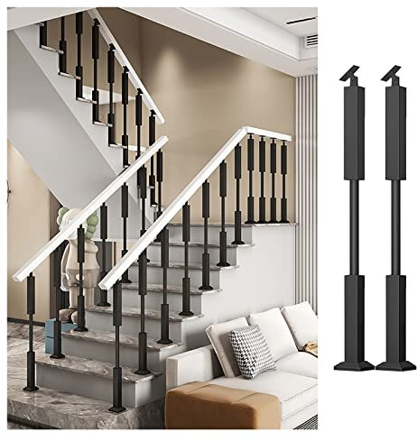 Geländer Treppengeländer Schwarzes Eisen Treppengeländer-Set, Drinnen Flur Dachgeschoß Villen Schritte Handlaufstützstange, 80/85/90/95 Cm Hoch Plattform-Zaunpfosten, Mit Neigungshalterung ( Color : 2