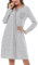 Marvmys Chemise De Nuit Femme Manches Longues Chemises De Nuit Femmes Col en V avec Boutons Devant Chemises De Nuit Vêtement De Nuit Doux Rayée Coton Manche Hiver Vêtement D'Intérieur Gris M