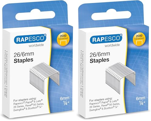 Rapesco S2662MA3 26/6mm (No.56) Galvanised Staples, Box of 2000 (Pack of 2)