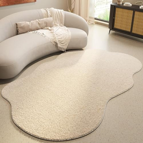 BBAUER Unregelmäßig Geformter Teppich, Moderner Geometrischer Wohnzimmer- und Esszimmerteppich Weiß, Heimdekoration für Schlafzimmer Arbeitszimmer