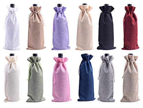 KONMAY 12 Stück Mixed Weintasche mit Kordelzug, 15x35cm Jute Weinbeutel, Wiederverwendbare Sackleinen Wein-Geschenkbeutel, Weinflaschenbeutel, Weinbeutel für Hochzeit, Party, Blindverkostung