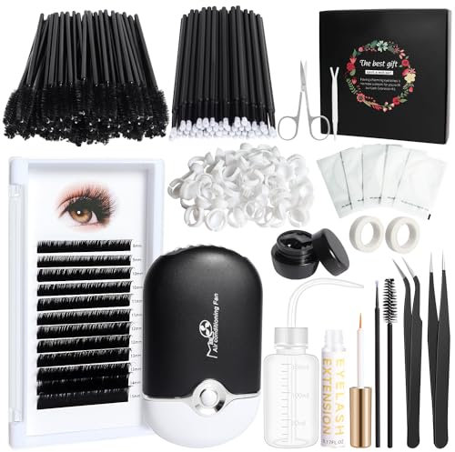 DIY Wimpern Extensions Set Anfänger 14pcs, Falsche Wimpern 0.1C Curl 8-15mm, USB Wimpern Föhn, Salon Make-up Praxis Ausbildung Wimpernverlängerung Kits, Professionell Lash Extension Starter Werkzeuge
