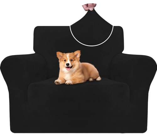 CYCMACO Samt Sofa Überzug 1 Sitzer, Sesselhusse Elastische, Couch Überzug Haustier Katze Hunde, Universal Sofa Cover Moderne, Sofahusse Mit Armlehnen, Sofaschoner rutschfest, Schwarz