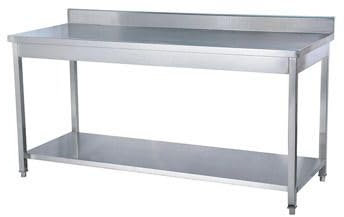 METRO Professional Tavolo da lavoro con alzatina GWTS4147B, acciaio inox, 140 x 70 x 85 cm, 2 ripiani, argento, ideale per ristoranti