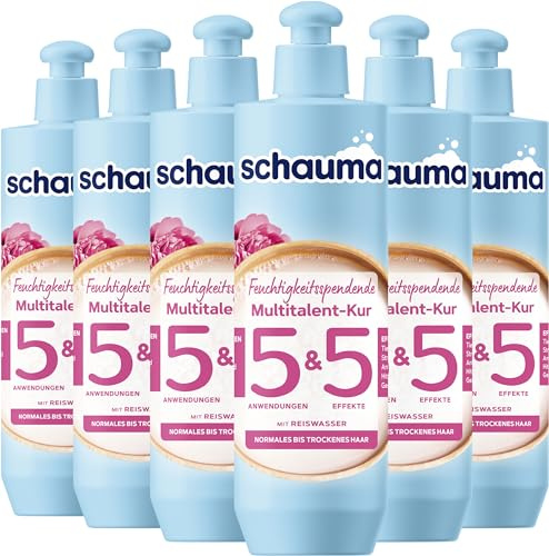 SCHAUMA 5&5 Feuchtigkeitsspendende Multitalent-Kur (6 x 300 ml), Haarmaske versorgt das Haar mit Feuchtigkeit, Haarkur bietet Hitzeschutz & Anti-Frizz, für normales bis trockenes Haar