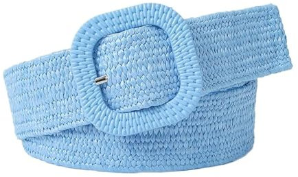 COTIM COYIN Ceinture large tressée pour femme, ceinture élastique tissée en paille pour femme, pour robe, jean, pantalon, bleu, 4*90cm/1.57*35.43 inches