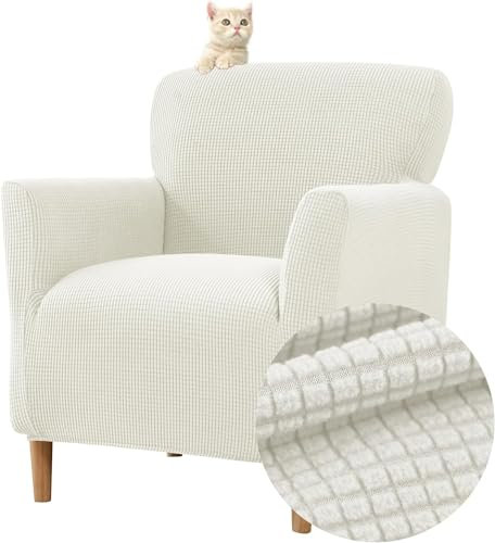 FZKun Stretch Sesselbezug Sesselhusse Elastische Jacquard Sofaüberzug Clubsessel Sessel Bezug, Weicher Sesselschoner mit Armlehne Sitzbezug Für Sessel Mit Armlehne Hussen Für Sessel (Weiß)